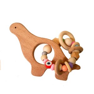 جغجغه مدل دایناسور چوبی طرح مهره دار