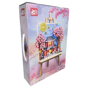ساختنی 693 تکه ژنگبو مدل تابلو شکوفه گیلاس چراغدار طرح night temple کد 9152a