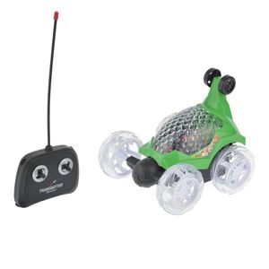 ماشین کنترلی مدل دیوانه با قابلیت حرکت 360 درجه حرکت روی دو طرف و سطوح مختلف دارای چراغ و افکت صوتی بدنه پلاستیکی و 6 چرخ شفاف