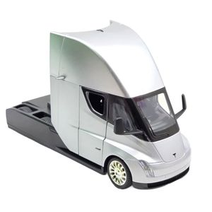 ماکت ماشین ناب سل مدل تریلی فلزی کشنده تسلا سمی موزیکال چراغدار همراه با ایستگاه شارژ tesla semi truck model trailer naab001