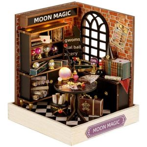 کیت ساختنی 300 تکه ناب سل مدل پازل چوبی خانه مینیاتوری چراغدار کد moon magic cuteroom diy house do it yourself