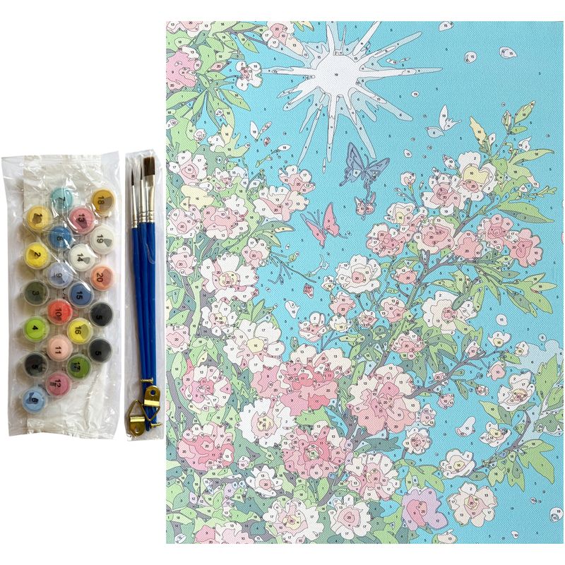 بازی آموزشی رنگ آمیزی بزرگسال مدل بوم آبرنگی طرح شکوفه بهاری سایز 30‍‍×40 سانتی متر
