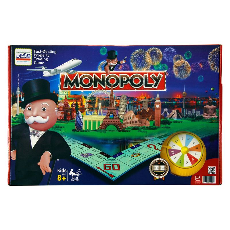 بازی فکری فکرآوران مدل monopoly آموزشی اقتصادی با قابلیت بازی 2 تا 4 نفر مناسب بالای 8 سال شامل کارت مهره و چرخانه افزایش قدرت فکر آموزش سرمایهگذاری ریسک و ارزش پول