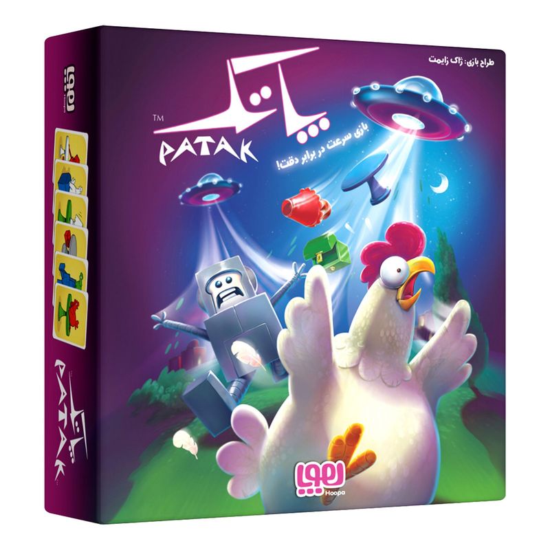 بازی فکری هوپا مدل پاتک بازی کارتی سرعتی و تمرکزی برای 2 تا 8 نفر شامل 60 کارت و 5 نمونک چوبی مناسب بالای 5 سال تقویت سرعت عمل حافظه و مهارت‌های ارتباطی مدت زمان 20 تا 30 دقیقه