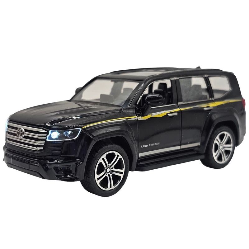 ماکت ماشین ناب سل مدل تویوتا لندکروز فلزی موزیکال چراغدار عقب کش کد toyota land cruiser metal c55566 vx به همراه استند