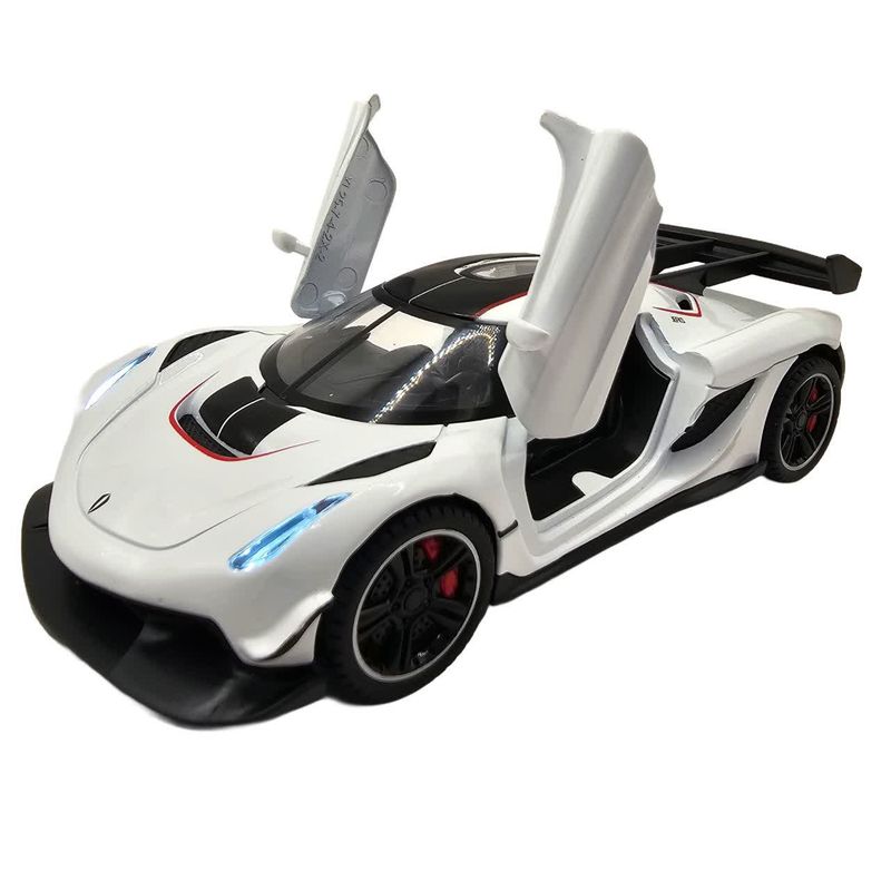 ماکت ماشین ناب سل مدل کوئینگزگ جسکو درب خفاشی فلزی موزیکال چراغدار عقب کش کد koenigsegg jesko همراه با استند