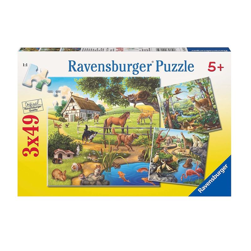 پازل 49 تکه راونزبرگر مدل wild pet and zoo animals کد 09265 مجموعه 3 عددی