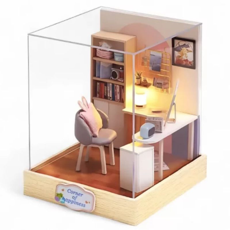 کیت ساختنی 300 تکه ناب سل مدل پازل خانه مینیاتوری چوبی چراغدار سه بعدی tq 030 کد world of creativity cuteroom diy house do it yourself