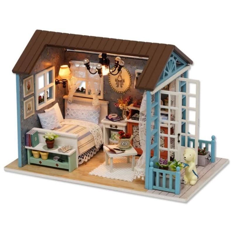 کیت ساختنی 500 تکه ناب سل مدل پازل خانه مینیاتوری چوبی چراغدار سه بعدی a 8007 کد forest times cuteroom diy house do it yourself