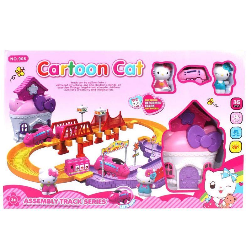 کیت قطار اسباب بازی 35 تکه طرح هلوکیتی مدل cartoon cat